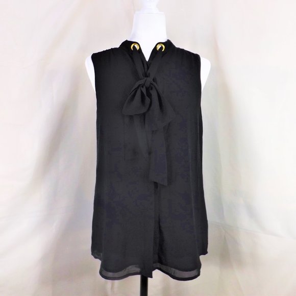 MICHAEL Michael Kors Tops - NWOT MICHAEL Michael Kors Black Button Up Sleeveless w a Tie Shirt Blouse Top M